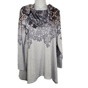 Cactus Pearl Top Womens Medium Gray Long Sleeve Pullover Cowl Neck Stretch Tunic